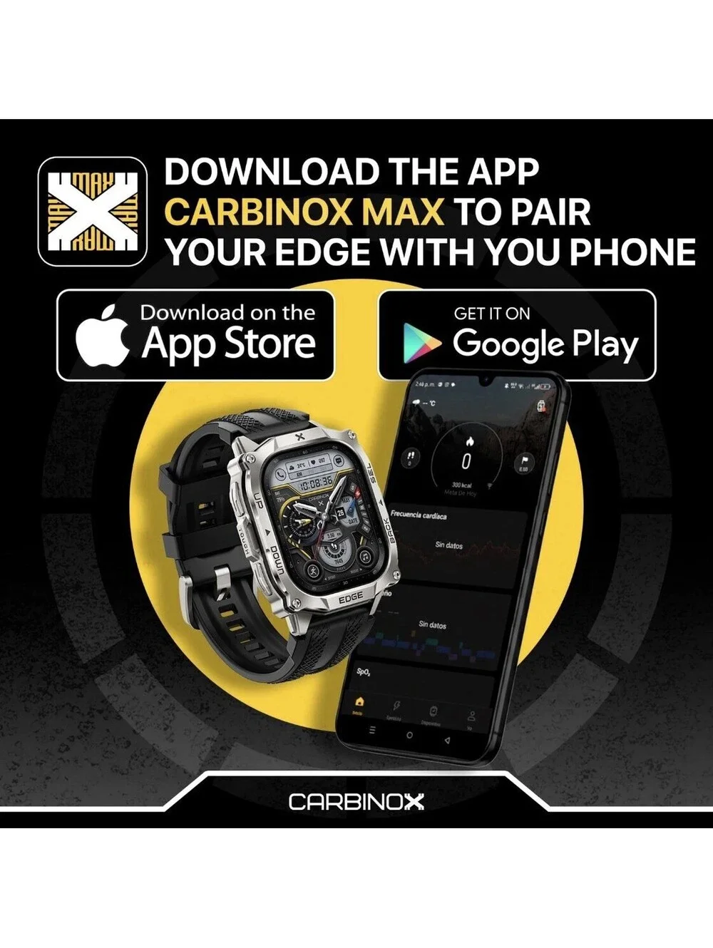 Edge Smart Watch Rugged, 1.96″ AMOLED, Stainless Steel, IP69K/5ATM Fitness Black